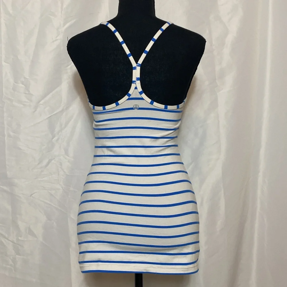 Lululemon White Blue Striped Yoga Athletic Tank Top 4 - Picture 5 of 13